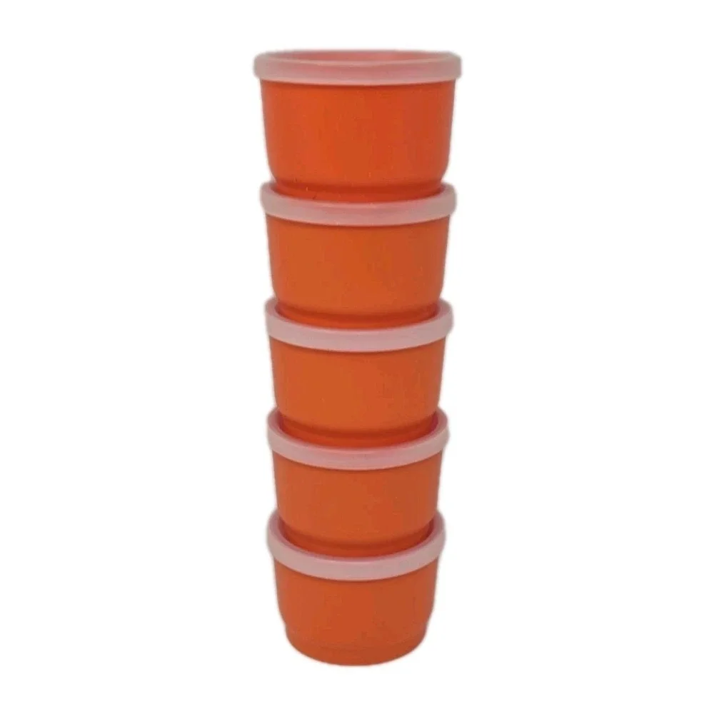5 Vintage Tupperware #1229  Snack Cups 4oz With Lids Orange U57